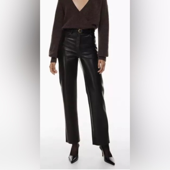 Wilfred Pants - Aritzia Wilfred Melina Pant Black Vegan Leather Straight Leg High Waisted Size 8